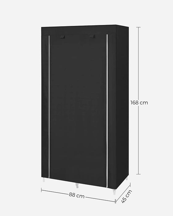 Stoffschrank, Kleiderschrank, 2 Kleiderstangen, 6 Ablagen, verschiedene Aufbaumöglichkeiten, 88 x 45 x 168 cm, für Schlafzimmer, Ankleidezimmer, schwarz