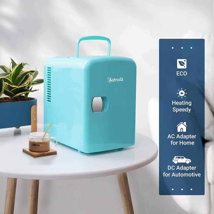 2 in 1 Mini Kühlschrank, 4 Liter Fridge mit Kühl- und Heizfunktion 12 Volt am Zigarettenanzünder und 220 Volt Steckdose für Autos, Büros Blau