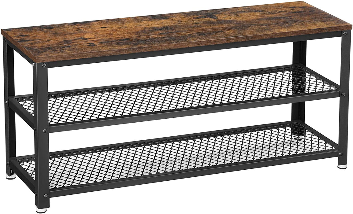 Schuhbank, Schuhregal mit 2 Ablagen, Aufbewahrung für Schuhe, 100 x 30 x 45 cm, für Eingangsbereich, Flur, Wohnzimmer, Metallgestell, Industrie-Design