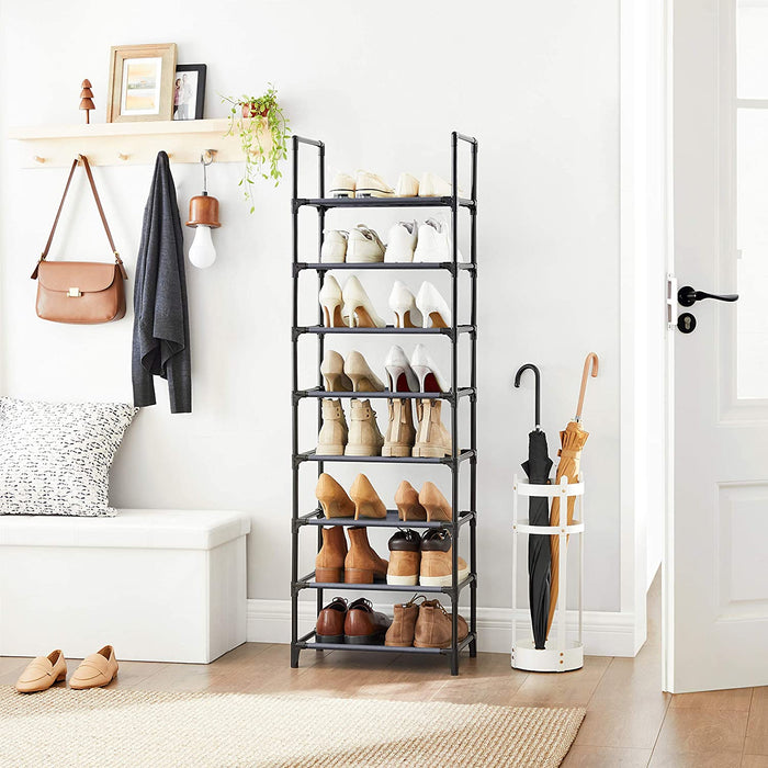 Schuhregal mit 8 Ablagen, Standregal, multifunktional, Schuhaufbewahrung, Metallrahmen, Vliesstoff, für 16-20 Paar Schuhe, Flur, Schlafzimmer, Küche
