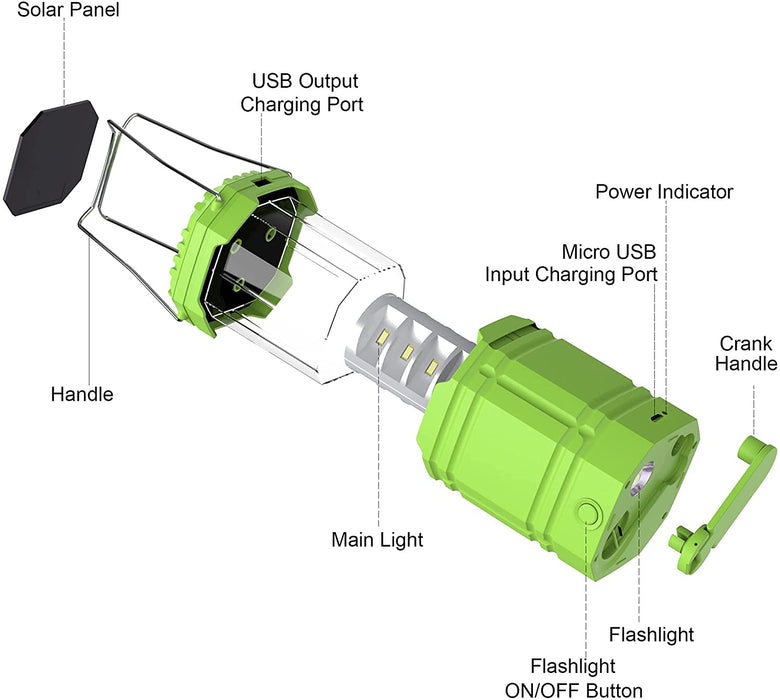 LED Campinglampe Solar, Wasserdicht LED Camping Laterne, Notfallleuchte mit Handkurbel, Eingebaute 3000mAh Akku für Wandern, Angeln, SOS, Ausfälle