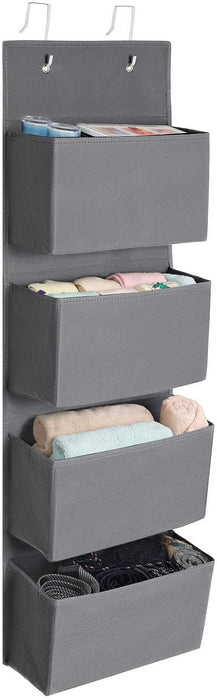 Hängender Organizer mit 4 Taschen, Hängeaufbewahrung für die Tür, für Schlafzimmer, Büro, Kinderzimmer, 33,5 x 12 x 100 cm, grau