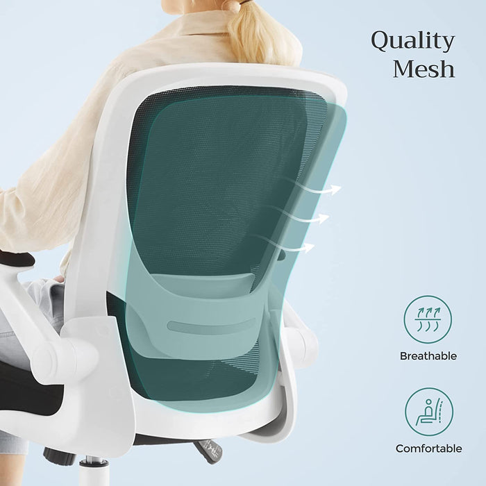 Bürostuhl ergonomisch, Schreibtischstuhl klappbare armlehne, 360° Drehstuhl, verstellbare Lendenstütze, platzsparend, schwarz-weiß