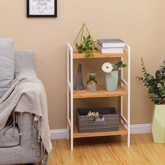Bambusregal, Küchenregal, Badregal, Bücherregal, Standregal mit 3 Ablagen, 45 x 31,5 x 80 cm, für Bad, Küche, Wohnzimmer, Schlafzimmer, Balkon, naturfarben-weiß