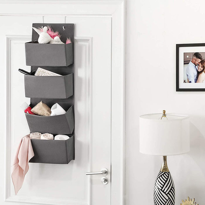 Hängender Organizer mit 4 Taschen, Hängeaufbewahrung für die Tür, für Schlafzimmer, Büro, Kinderzimmer, 33,5 x 12 x 100 cm, grau