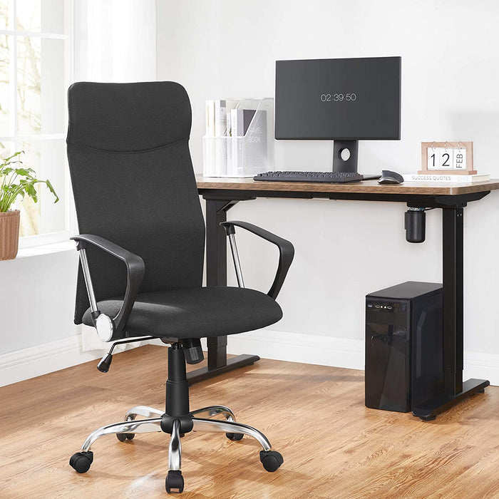 Bürostuhl, ergonomischer Schreibtischstuhl, Drehstuhl, gepolsterter Sitz, Stoffbezug, höhenverstellbar und neigbar, bis 120 kg belastbar, schwarz