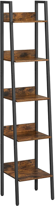 Bücherregal, Leiterregal mit 5 Ablagen, offen, Standregal, schmal, für Wohnzimmer, Schlafzimmer, Küche, Büro, Metallgestell, Industrie-Design