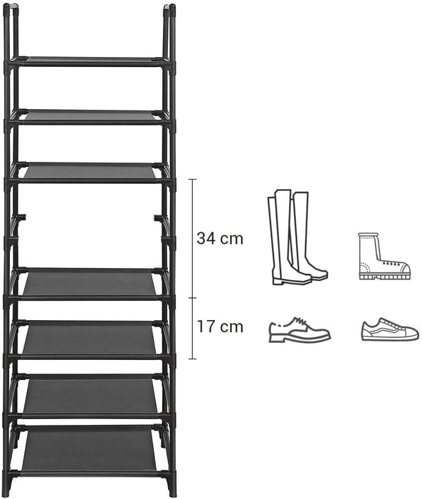 Schuhregal mit 8 Ablagen, Standregal, multifunktional, Schuhaufbewahrung, Metallrahmen, Vliesstoff, für 16-20 Paar Schuhe, Flur, Schlafzimmer, Küche