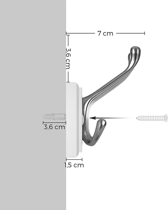 Wandgarderobe, 4 Dreifach-Kleiderhaken, Hakenleiste, Garderobenhaken, Mäntel, Jacken, Hüte, Taschen, Flur, Schlafzimmer, Badezimmer, weiß-silbern