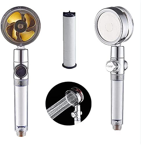 Duschkopf, Hochdruck Duschkopf, Handbrause mit visuelle Turbofan-Schaufeln,360° Drehbarer Shower Head, Wassersparend Brausekopf (Golden)
