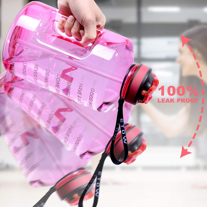 3,78 Liter Trinkflasche Sport mit Zeitangaben und Strohhalme, 3,78L Groß Sportflasche BPA Frei, Auto Wasserbehälter Auslaufsicher Sportflasche (Pink 3,78L)