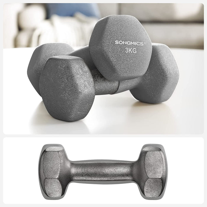 Hanteln, Hantelset, Kurzhanteln, Hexagon, mit Hantelständer, 2 x 1 kg, 2 x 2 kg, 2 x 3 kg, Vinyl-Beschichtung, Krafttraining