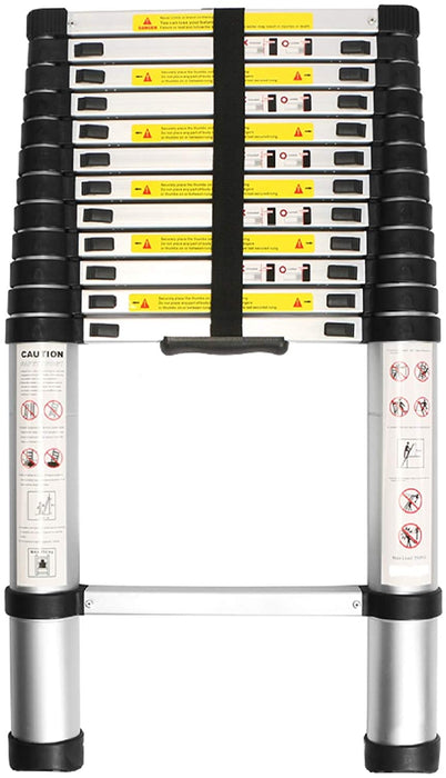 3,8M Teleskopleiter, Rutschfester Klappleiter Stehleiter Mehrzweckleiter aus hochwertiges Aluminium, 150 kg/330 Pfund Belastbarkeit, Schwarz