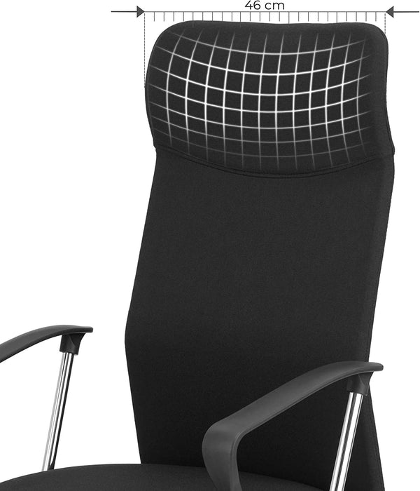Bürostuhl, ergonomischer Schreibtischstuhl, Drehstuhl, gepolsterter Sitz, Stoffbezug, höhenverstellbar und neigbar, bis 120 kg belastbar, schwarz