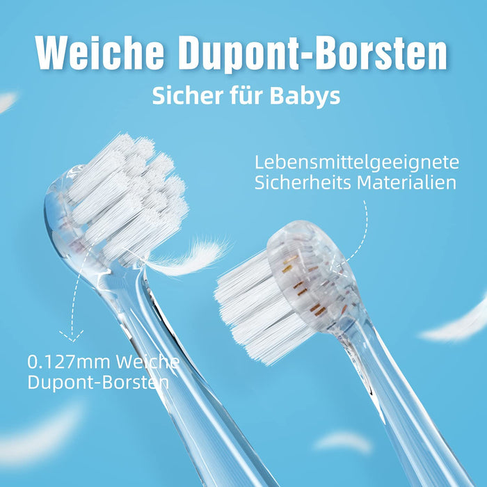 Elektrische Zahnbürste Kinder 6 Monaten bis 4 Jahren, Schallzahnbürste mit LED Licht Aufsteckbürste Smart Timer Wasserdicht IPX7,SG513 (Blue)