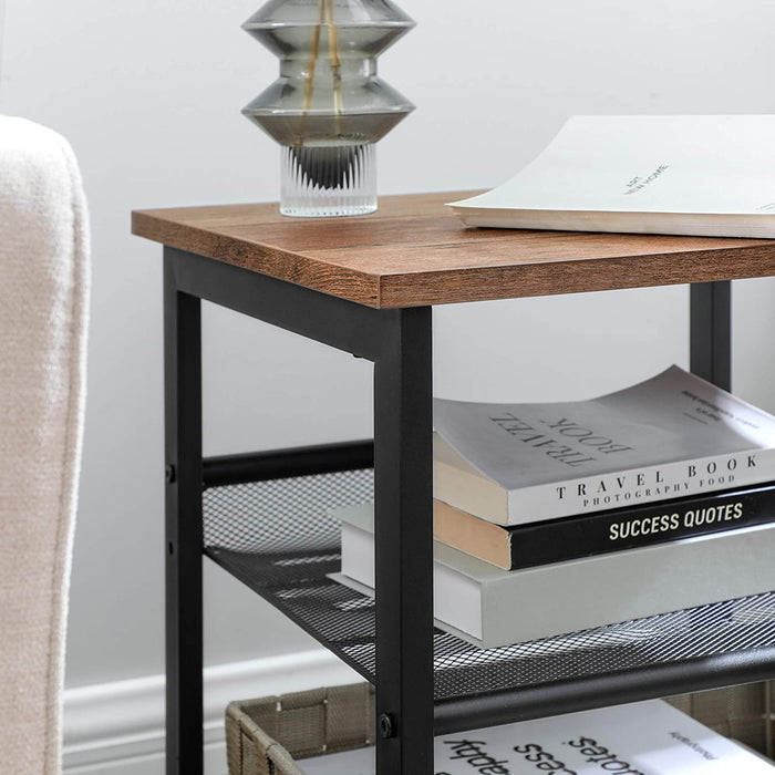 Nachttische, Beistelltisch-Set, 2er-Set Sofatische, kleine Couchtische mit verstellbaren Gitterablagen, Wohnzimmer, Schlafzimmer, Flur, Industrie