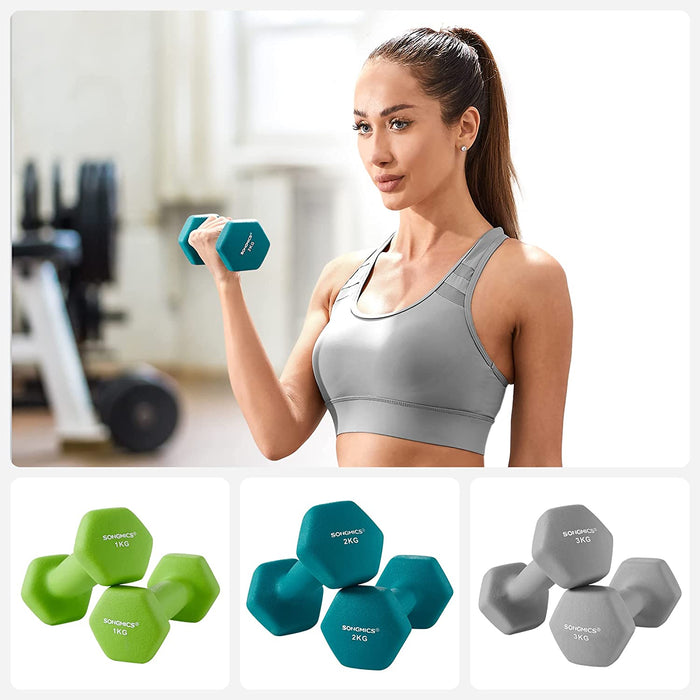 Hanteln, Hantelset, Kurzhanteln, Hexagon, mit Hantelständer, 2 x 1 kg, 2 x 2 kg, 2 x 3 kg, Vinyl-Beschichtung, Krafttraining