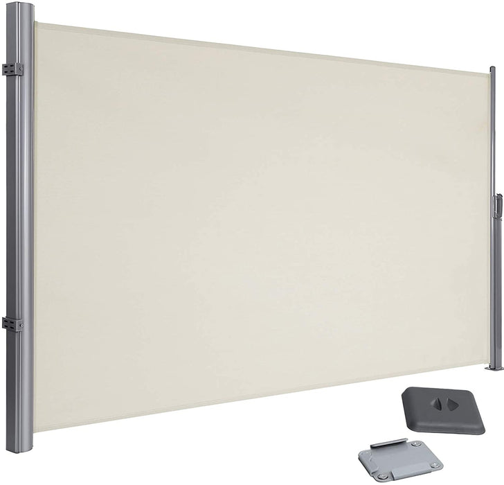Seitenmarkise, ausziehbar, 180 x 350 cm, Sichtschutz, Sonnenschutz, Blickdicht, Seitenrollo, für Balkon, Terrasse, Garten, beige