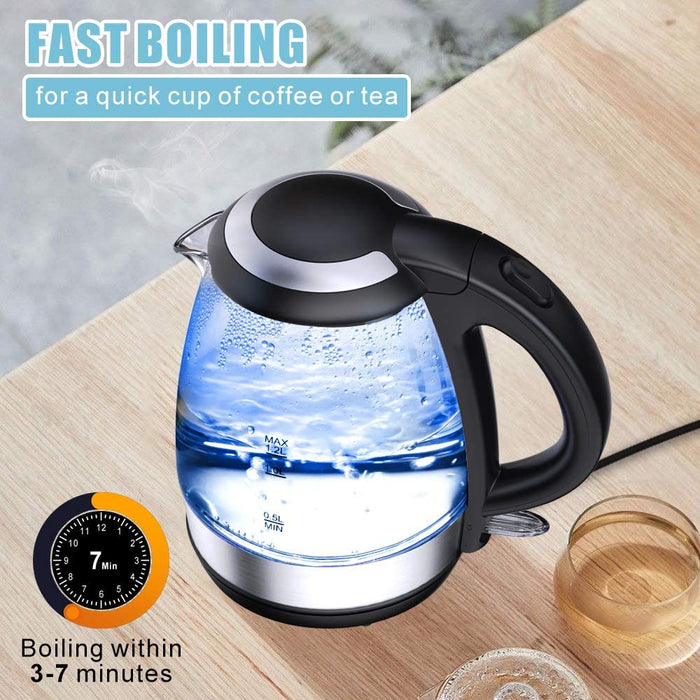 Elektrischer Wasserkocher, 1,2 l, 2.200 W, schnelles Aufwärmen, LED-Licht, elektrische Teekanne, BPA-frei, automatische Abschaltung und Schutz