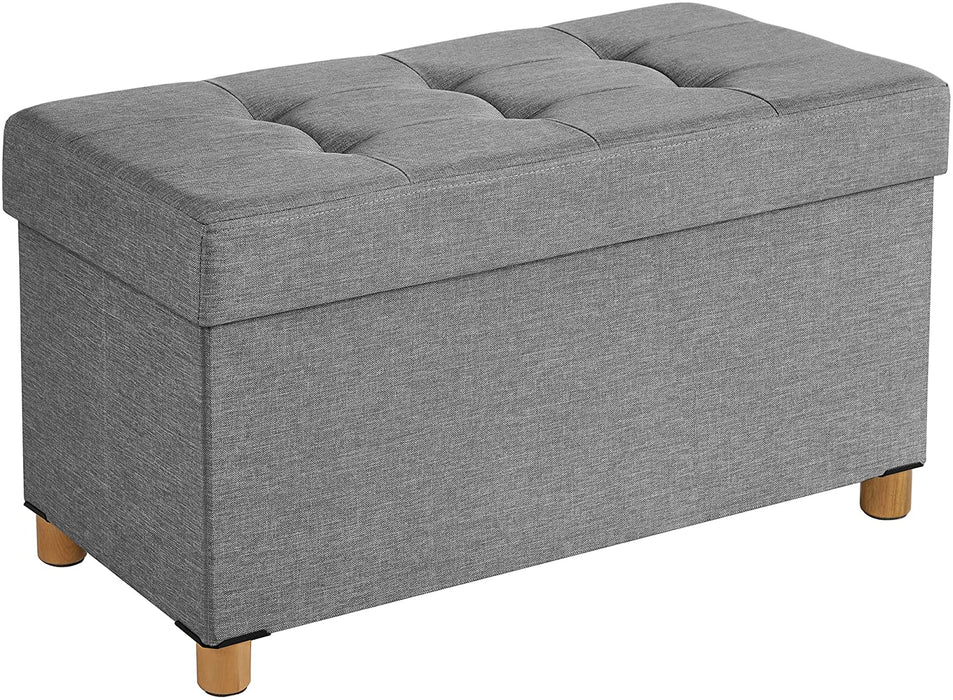 Sitztruhe, Faltbare Sitzbank, Sitzhocker mit Stauraum und Deckel, Füße aus Massivholz, platzsparend, 65 L, bis 300 kg belastbar, 76 x 38 x 40 cm