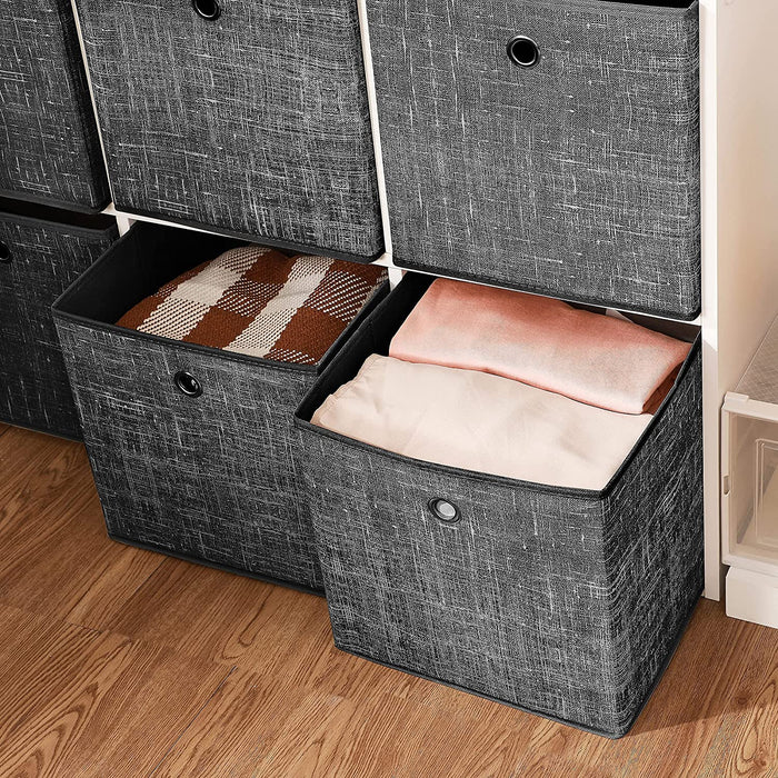Aufbewahrungsboxen, 6er Set, faltbare Stoffboxen, Vliesstoff, Würfel, Aufbewahrungskörbe, Organizer für Spielzeug, Kleidung, schwarz