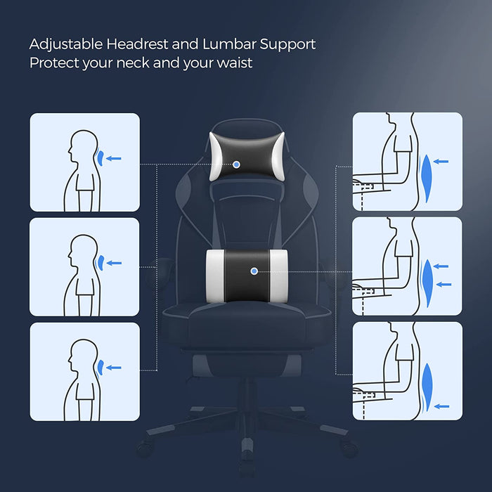 Gamingstuhl, Schreibtischstuhl mit Fußstütze, Bürostuhl mit Kopfstütze und Lendenkissen, höhenverstellbar, ergonomisch, 90-135° Neigungswinkel