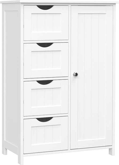 Sideboard Badezimmerschrank, Badschrank aus Holz Beistellschrank Kommode mit 4 Schubladen, Schranktür, verstellbare Regalebene, Wohnzimmer, Küche
