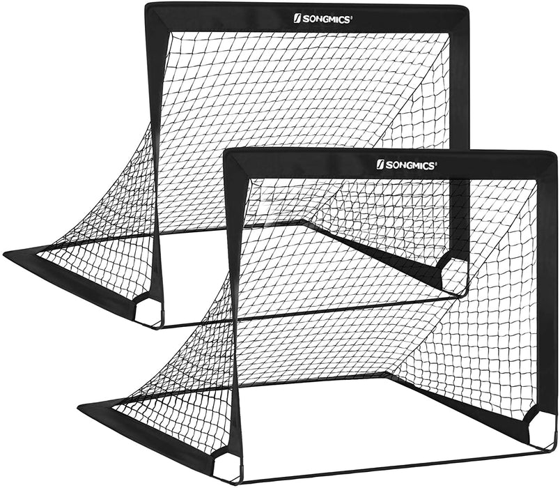 Fußballtore für Kinder, 2er Set, Pop-up, schneller Aufbau, Garten, Park, Strand, Gerüst aus Glasfaserstäben, Oxford-Gewebe und Polyesternetz