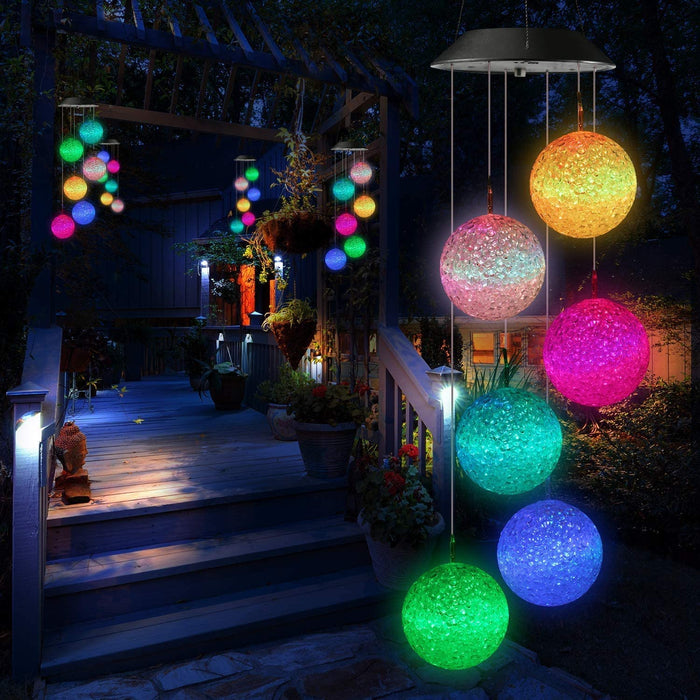 Windspiele für Draußen, LED Kugle Solar Windspiele Farbwechsel, Solarbetriebene Gartenlampe Hängeleuchte für Garten Baum Terrasse Deck Hof Rasen