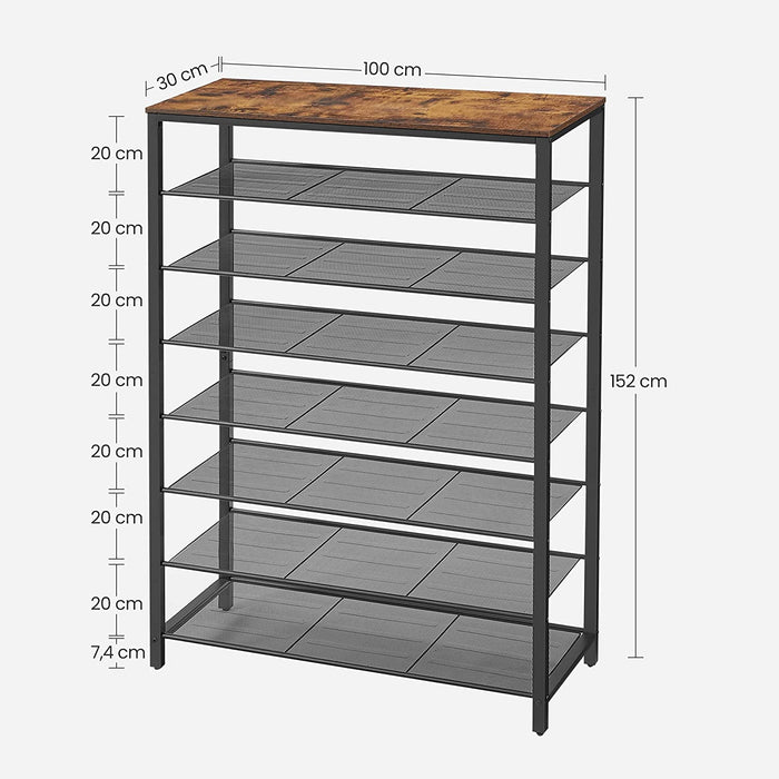 Schuhregal, Schuhablage, Schuhständer, 8 Ebenen, 7 Gitterablagen, für 32-40 Paar Schuhe, Aufbewahrungsregal, Flur, Schlafzimmer, Wohnzimmer