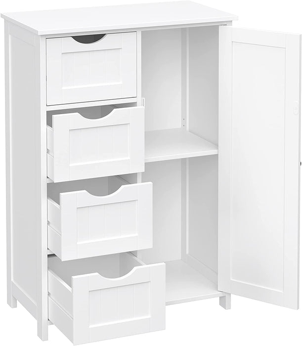 Sideboard Badezimmerschrank, Badschrank aus Holz Beistellschrank Kommode mit 4 Schubladen, Schranktür, verstellbare Regalebene, Wohnzimmer, Küche