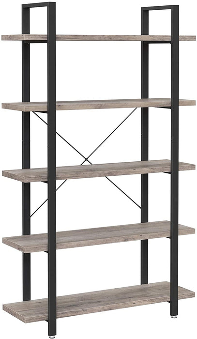 Bücherregal, stabiles Standregal mit 5 Regalebenen, Wohnzimmerregal im Industrie-Design, einfacher Aufbau, Wohnzimmer, Schlafzimmer, Büro, Greige