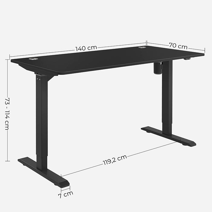 Höhenverstellbarer Schreibtisch elektrisch, Tischgestell, Schreibtischständer mit Motor, stufenlos verstellbar, 140 x 70 x (73-114) cm, Stahl schwarz