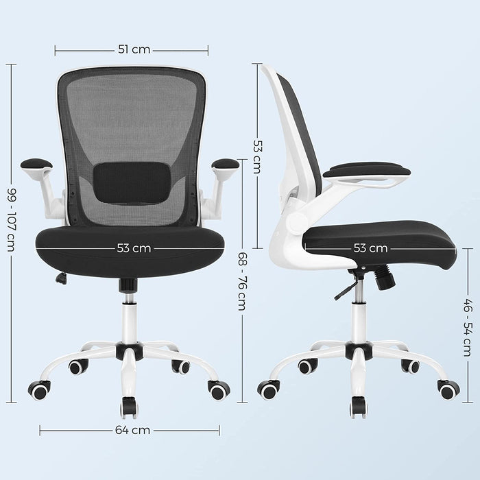 Bürostuhl ergonomisch, Schreibtischstuhl klappbare armlehne, 360° Drehstuhl, verstellbare Lendenstütze, platzsparend, schwarz-weiß