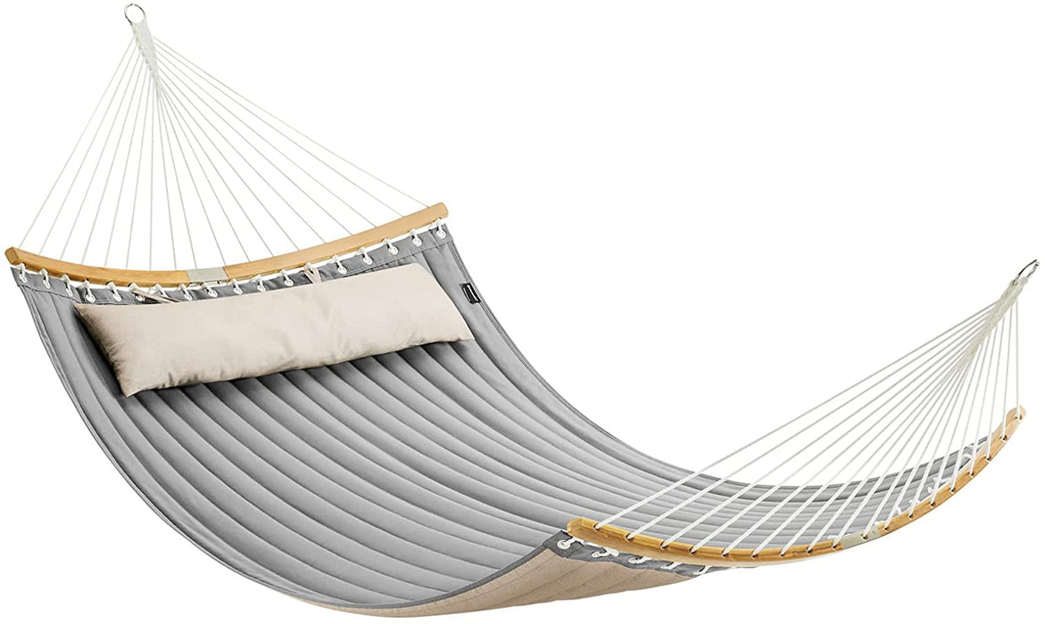 Hängematte für 2 Personen, gepolstert, gesteppt, mit teilbaren gebogenen Bambusstangen, mit Kissen, Oxford-Gewebe, 200 x 140 cm, bis 225 kg