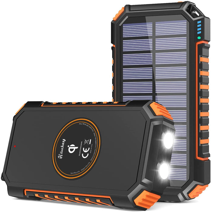 Wireless Solar Powerbank 26800mAh Wasserdichtes Solar Ladegerät USB C Externer Akku mit 4 Outputs, Power Bank für Smartphones, Tablets und mehr