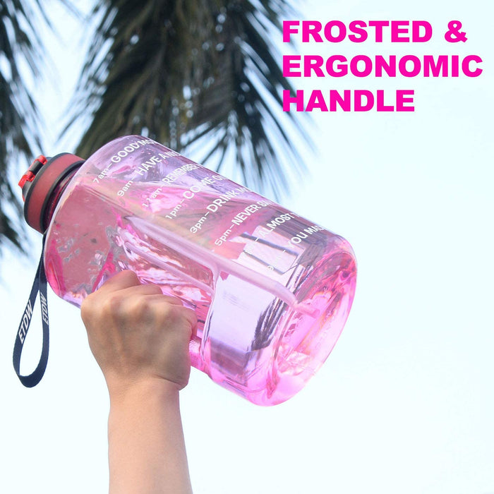 3,78 Liter Trinkflasche Sport mit Zeitangaben und Strohhalme, 3,78L Groß Sportflasche BPA Frei, Auto Wasserbehälter Auslaufsicher Sportflasche (Pink 3,78L)