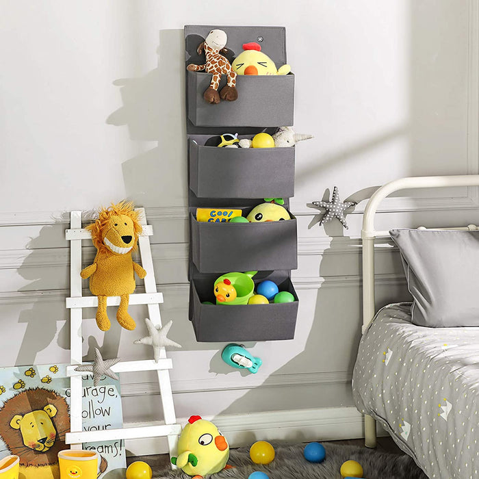 Hängender Organizer mit 4 Taschen, Hängeaufbewahrung für die Tür, für Schlafzimmer, Büro, Kinderzimmer, 33,5 x 12 x 100 cm, grau