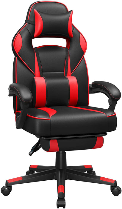 Gamingstuhl, Schreibtischstuhl mit Fußstütze, Bürostuhl mit Kopfstütze und Lendenkissen, höhenverstellbar, ergonomisch, 90-135° Neigungswinkel
