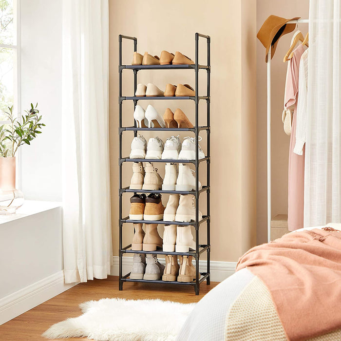 Schuhregal mit 8 Ablagen, Standregal, multifunktional, Schuhaufbewahrung, Metallrahmen, Vliesstoff, für 16-20 Paar Schuhe, Flur, Schlafzimmer, Küche