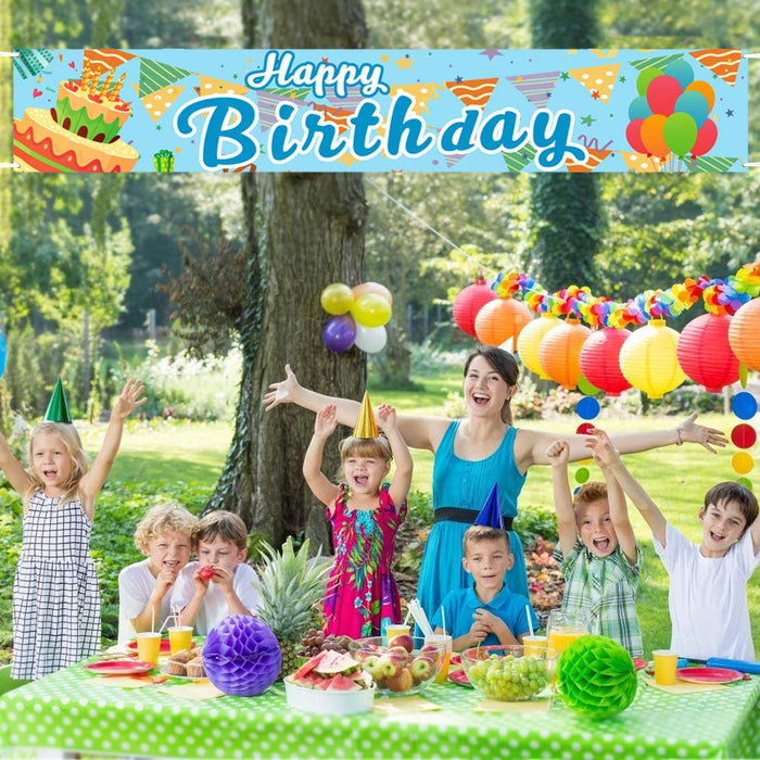 Extra Lange Banner Large Happy Birthday Girlande Geburtstag Banner Blau 3 Meter GAGAKU Geburtstag Party Deko für Garten Tisch Mauer