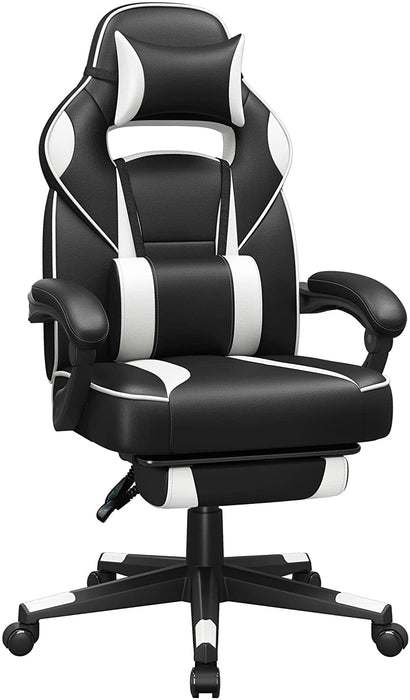 Gamingstuhl, Schreibtischstuhl mit Fußstütze, Bürostuhl mit Kopfstütze und Lendenkissen, höhenverstellbar, ergonomisch, 90-135° Neigungswinkel