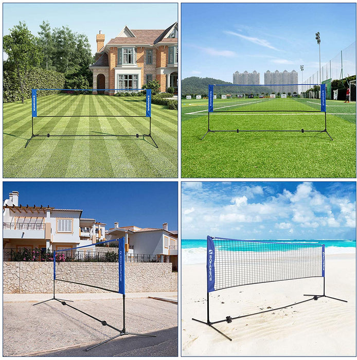 Badmintonnetz, Tennisnetz, höhenverstellbar, Set bestehend aus Netz, stabilem Eisen-Gestell und Transporttasche 5m
