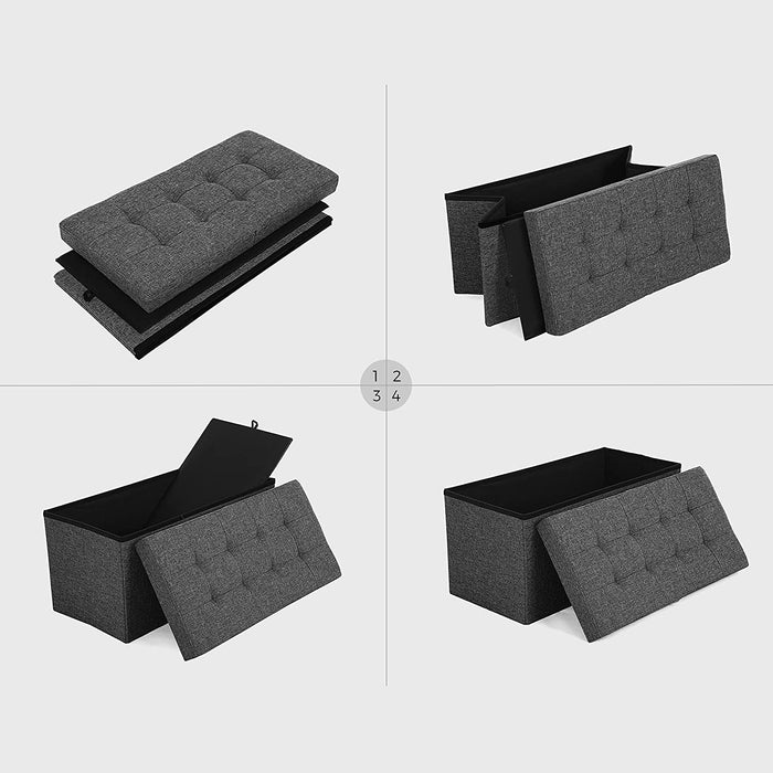 Faltbare Sitzbank 80 L Truhenbank Halbdeckel seitlich klappbar belastbar bis 300 kg 76 x 38 x 38 cm dunkelgrau