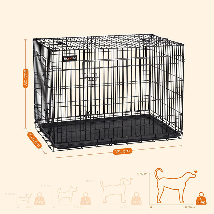 Hundekäfig, Hundebox, klappbar, 122 x 74,5 x 80,5 cm, schwarz