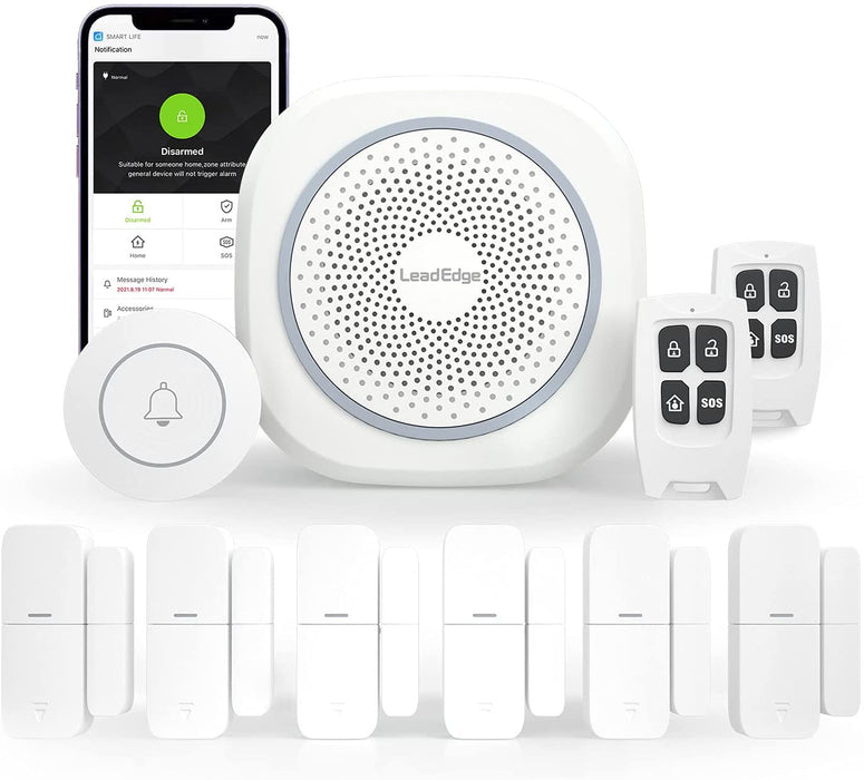 Alarmanlage Haus, Komplette Alarmanlage mit 1 Sirene, 6 Tür Fenster Sensoren, 2 Fernbedienungen und 1 Türklingel - Echtzeit App Push, WiFi funktioniert mit Alexa