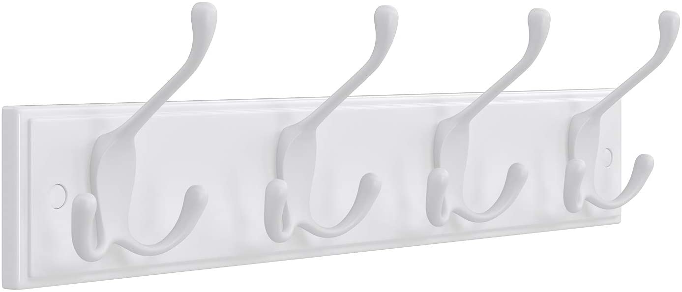Wandgarderobe, 4 Dreifach-Kleiderhaken, Hakenleiste, Garderobenhaken, Mäntel, Jacken, Hüte, Taschen, Flur, Schlafzimmer, Badezimmer, weiß
