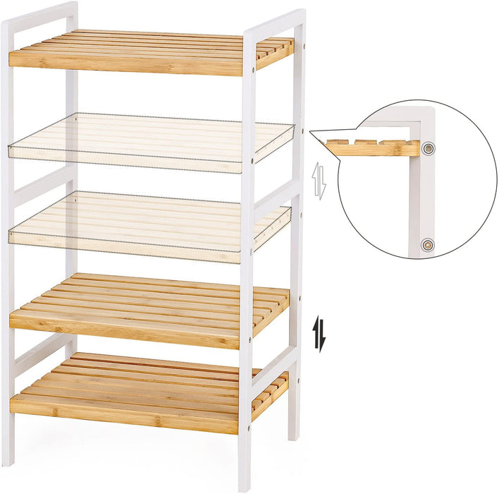 Bambusregal, Küchenregal, Badregal, Bücherregal, Standregal mit 3 Ablagen, 45 x 31,5 x 80 cm, für Bad, Küche, Wohnzimmer, Schlafzimmer, Balkon, naturfarben-weiß