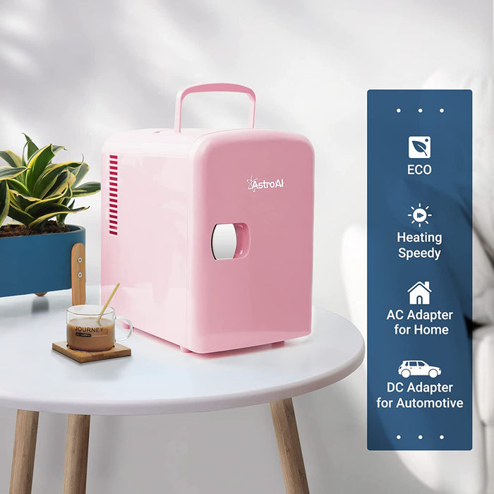 2 in 1 Mini Kühlschrank, 4 Liter Fridge mit Kühl- und Heizfunktion 12 Volt am Zigarettenanzünder und 220 Volt Steckdose für Autos, Büros, Rosa