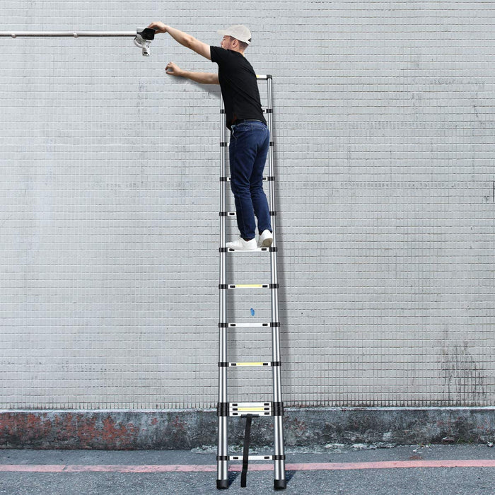 Teleskopleiter 3,8m, Leiter Ausziehbar Aluminium, Mehrstufiger Sicherheitsschalter, Maximale Belastung 150 kg
